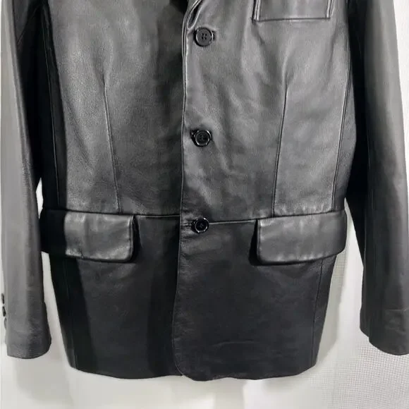 EXCELLED! LUXURIOUS BLACK GENUINE LEATHER TAILORED FREES JACKET, BLAZER! SZ M